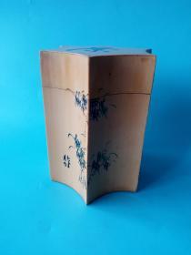 行将失传的工艺精品 创汇期手绘竹子 书法“茶”竹黄多棱茶叶桶 茶叶盒 草书书法“清香”