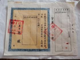五十年代，安徽省阜南县私营企业变更登记证