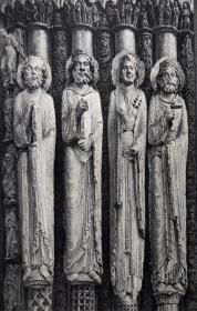 沙特尔大教堂石版画集 三重皇家大门前的塑像
