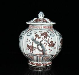 明洪武青花釉里红松竹梅盖罐