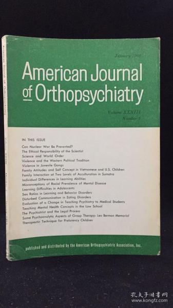 American Journal of Orthopsychiatiy（美国矫正精神病学杂志 1963年第1-3、5期 四册合售）