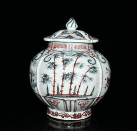 明洪武青花釉里红松竹梅盖罐