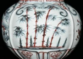 明洪武青花釉里红松竹梅盖罐