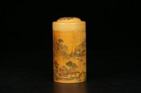 清 百年老牙圆形茶叶罐
