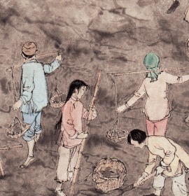 人物画，陆俨少 上山下乡图立轴纸本35x77。纸本大小35.04*77.16厘米。宣纸原色仿真微喷