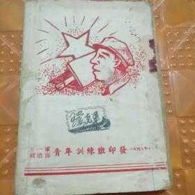 老笔记本1本（廿一军政治部青年训练班印发，1949年，前后都有封面这个图案，比较少见），有1张毛主席正反面签名小照片，5.8×3.6厘米<背后有毛送给心平同志，星星之火可以燎原，毛，1953年，正面有毛赠），东西肯定是53年写的。里面的照片都撕掉了，只剩下一些介绍，（笔记本正面有（环克军）签名）8品，V