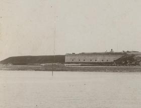 清末民初美国波士顿历史悠久的内战时期的沃伦堡垒全景老照片,24.4X18.5厘米