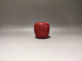 1757 .创汇期剔红木胎茶叶罐，木胎，高6厘米，口径6厘米