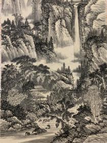 陈枫。国画，写意画，山水画，水墨画。四尺整张。山高水长。