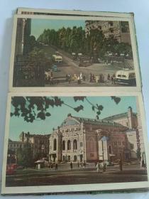俄文  风景 图书一册，明信片  形式，64开彩色版，32幅，1959年版