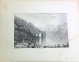 西洋欧洲英国版画 瑞士风景 263 Castle of Chillon 27x21 18x11cm