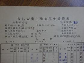 民国21年-復旦大学中学部学生成绩表（初中部）浙江杭县（孙瑞英）