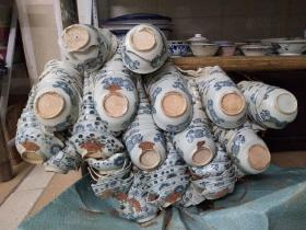 清代窑址出土青花瓷标本摆件，由150左右个碗组成