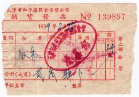 食品专题----50年代发票单据-----1959年天津市河北区国营旅客食堂“清真部”饭费发票 897