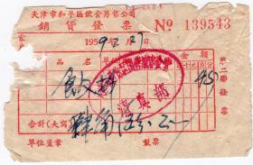 食品专题----50年代发票单据-----1959年天津市河北区国营旅客食堂“清真部”饭费发票 543