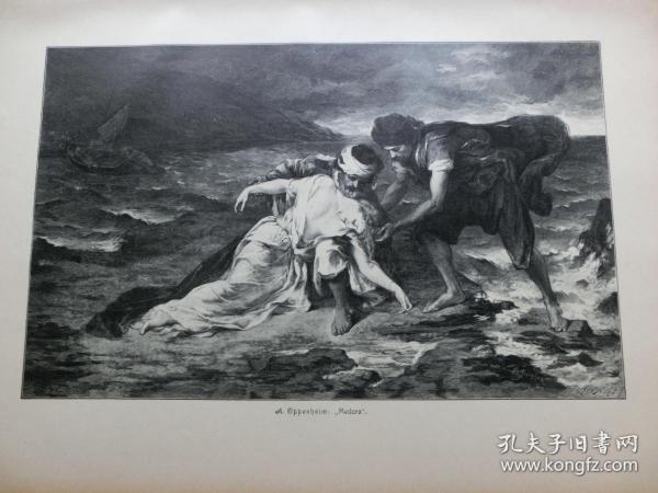 【百元包邮】《溺水的米朵拉》（Medora）  1903年 木刻版画  纸张尺寸约41×28厘米 （编号M003783）