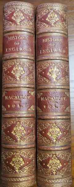 1871年History of England 《英国史》，麦考莱英文原版，真皮精装书脊精美烫金压花，三边大理石纹簪花口