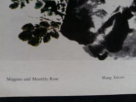 8开活页画页(印刷品) Magpies and Monthly Rose，Wang Xuetao (王雪涛花鸟)