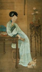 清 冷枚 春闺倦读图 76x128cm 绢本 仕女图 1:1微喷名画复制