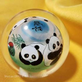 水晶琉璃玻璃球画国宝熊猫玻璃球内画
