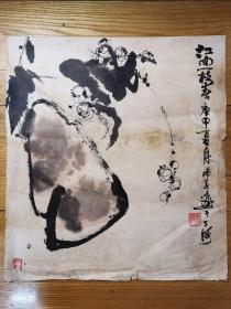 50年代 画家江南春作品《江南一枝春》。尺寸：48x44厘米。