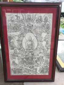 清代木刻版画 佛教版画 玻璃框已装好 品相不错 收藏佳品 珍贵资料。