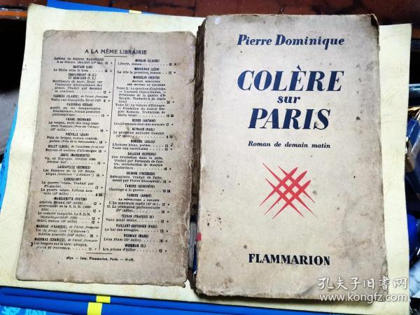 COLèRE SUR PARIS  Roman de demain matin    明天早上的小说   愤怒的巴黎    【1938年弗拉马里出版 毛边本】