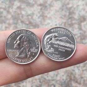 美国洲币25分 37华盛顿 直径约24mm 硬币钱币 收藏