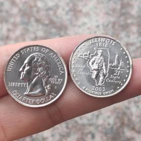 美国洲币25分 36伊利诺伊 直径约24mm 硬币钱币 收藏