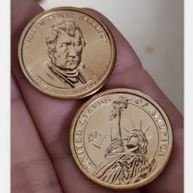 美国第九任总统币 威廉亨利哈里森 直径约26.5mm 硬币钱币 收藏