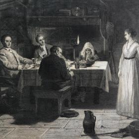 「小屋派对」罗伯特·赫德曼[绘] 托马斯·布朗[刻] 1876年初版本钢版画 尺寸43*29.5厘米 /SWScottB02