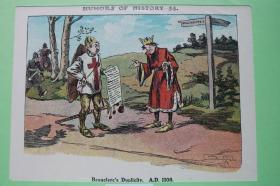 【百元包邮】 石版画《HUMORS OF HISTORY-54  BEAUCLERE iS DUPLICITY.A.D1106》1895年  带卡纸装裱  卡纸尺寸约30×24厘米 （PM01313）