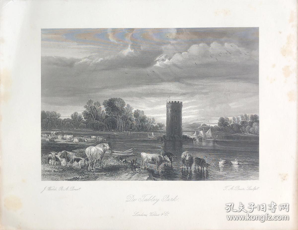 「塔布莱公园」詹姆斯·沃德[绘] T.A. Prior[刻] 1866年The Art Journal 钢版画 尺寸34*26.5厘米 /VernonB03