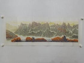 保真书画，戴斌版画《黄山金秋图》，尺寸28×96cm，中国版画家协会会员，新徽派版画名家。