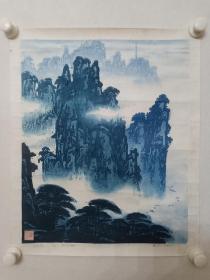 保真书画，戴斌版画《光明顶》，尺寸48×39cm，戴斌，中国版画家协会会员，新徽派版画名家。