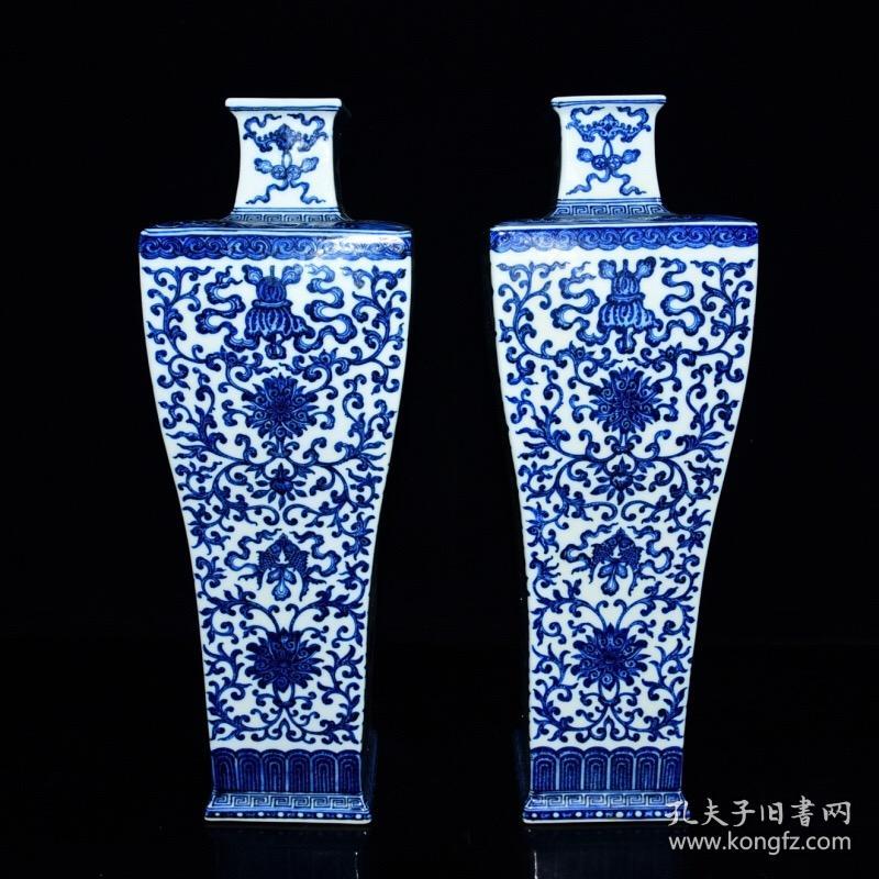 清乾隆年青花缠枝莲四方梅42*14cm