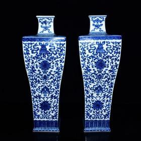 清乾隆年青花缠枝莲四方梅42*14cm