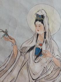 著名连环画家国画家姚柏老师 国画作品《甘露一滴万户皆春》( 观音图 慈航普度 观音大士 观音菩萨 白衣大士 观世音菩萨 ) 54X83 Cm 原稿 原画 原作 …… 议价……（有预算再开口，恕不陪伴闲聊，瞎扯勿扰）