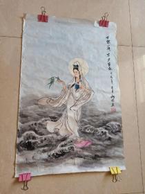 著名连环画家国画家姚柏老师 国画作品《甘露一滴万户皆春》( 观音图 慈航普度 观音大士 观音菩萨 白衣大士 观世音菩萨 ) 54X83 Cm 原稿 原画 原作 …… 议价……（有预算再开口，恕不陪伴闲聊，瞎扯勿扰）