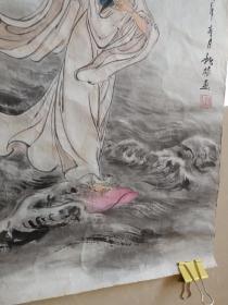 著名连环画家国画家姚柏老师 国画作品《甘露一滴万户皆春》( 观音图 慈航普度 观音大士 观音菩萨 白衣大士 观世音菩萨 ) 54X83 Cm 原稿 原画 原作 …… 议价……（有预算再开口，恕不陪伴闲聊，瞎扯勿扰）