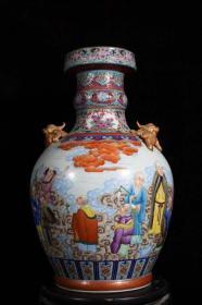 清雍正珐琅彩罗汉纹描金兽瓶(瓷) （高47.28厘米)