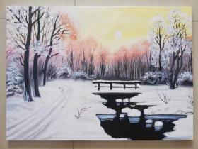 油画风景 纯手绘作品 雪景油画