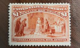 美国哥伦布发现新大陆古典邮票高值新一枚 （一美元）