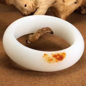 和田羊脂白玉红金皮籽料手镯118克57.5圈口AWSB