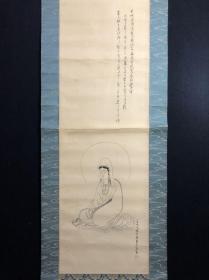 D40回流精品,【观音图】绢本绫裱青瓷轴头,画芯29*88㎝,品相如图老旧黄斑折痕,缺天杆,款印自辯,应为名家所绘,印章为钟鼎图形,包老包真放心收藏！