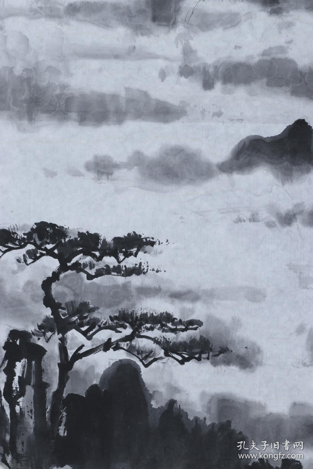 著名水粉画家、北京林大园林学院教授 谢叔宜 水墨画稿《黄山云海》一幅（纸本软片，画心约1.4平尺）HXTX187238
