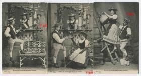 CARD-K97瑞士早期 1900s明信片 沃州地区葡萄园收货场景 3枚 DD