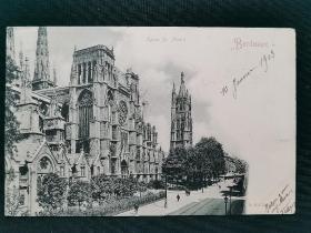1903年欧洲建筑实寄明信片，黑白摄影版，上面贴有绿色邮票，一百多年至今保存完好，非常难得，品相如图