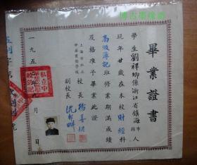 1952年上海私立中华业余学校毕业证