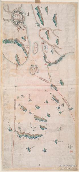 0214古地图1731 温州镇标中营海汛舆图 清雍正9年后。纸本大小34*73.38厘米。宣纸原色仿真。